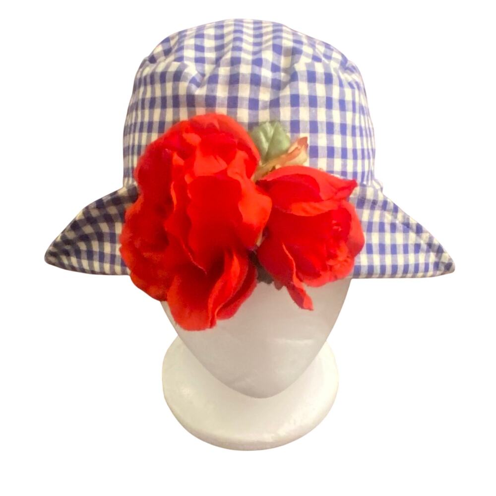 Vintage Summer and the Hat Man Blue Gingham Floral Bucket Hat LG USA Cottagecore